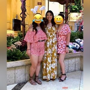 Fighting Eel Mustard and Pink Floral Jumpsuit M